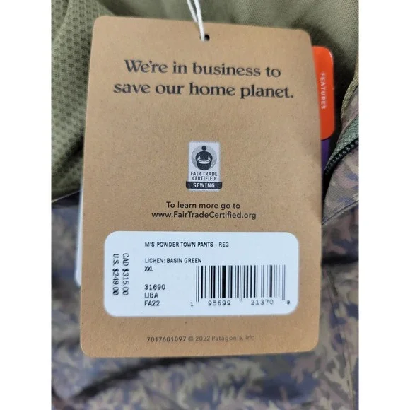 Patagonia Powder Town Mens Pants Size XXL Basin Green Ski Snowboard Trousers NEW - Picture 16 of 16